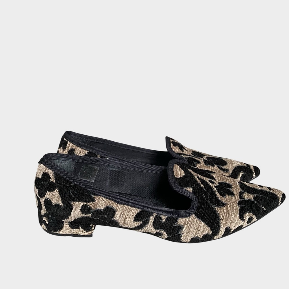 Michele Lopriore Loafers Sz 8.5 EU 39 Black Beige Brocade Baroque Victorian